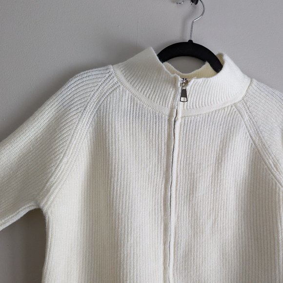 Chunky Ribbed Zip Cream Cardigan - Picture 1 of 3